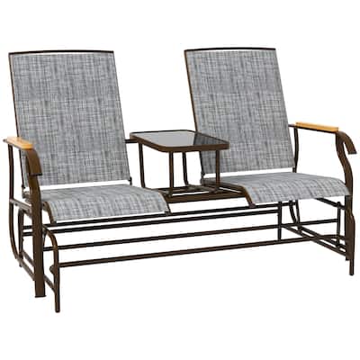 2 Person Outdoor Glider Bench, Patio Swing Glider Chair Loveseat with Breathable Mesh, Table, Steel Frame for Garden, Porch