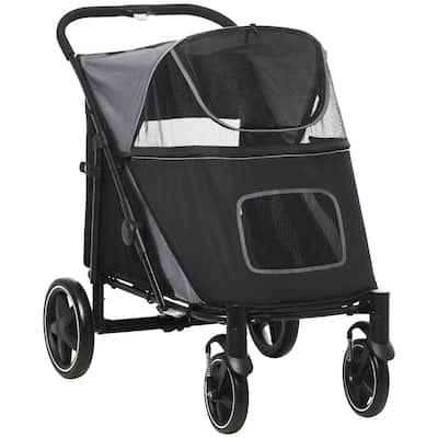 PawHut One-Click Foldable Doggy Stroller for Medium Large Dogs, Pet Stroller with Storage, Smooth Ride with Shock Absorption