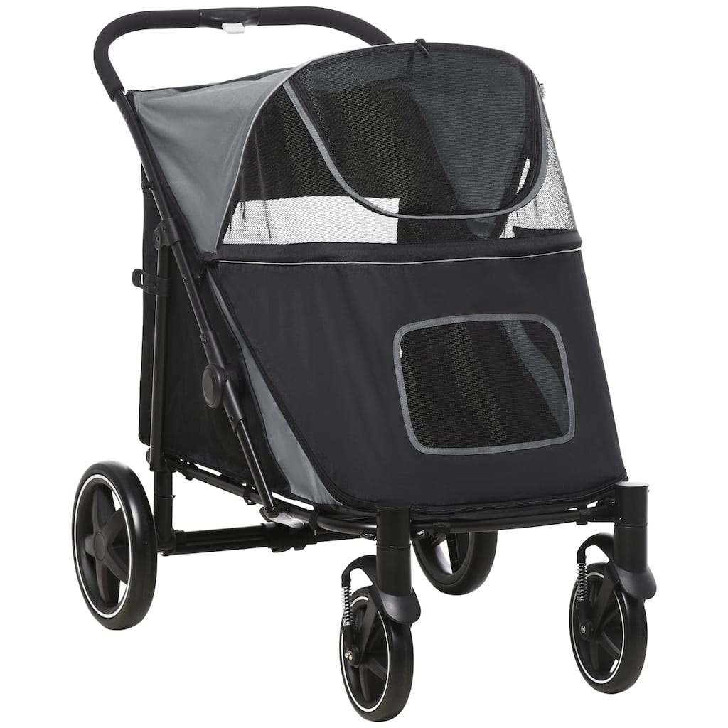 PawHut One-Click Foldable Doggy Stroller for Medium Large Dogs, Pet Stroller with Storage, Smooth Ride with Shock Absorption