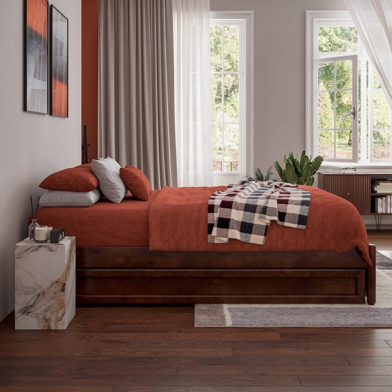Barcelona Full Panel Platform Bed with Twin Trundle in Walnut