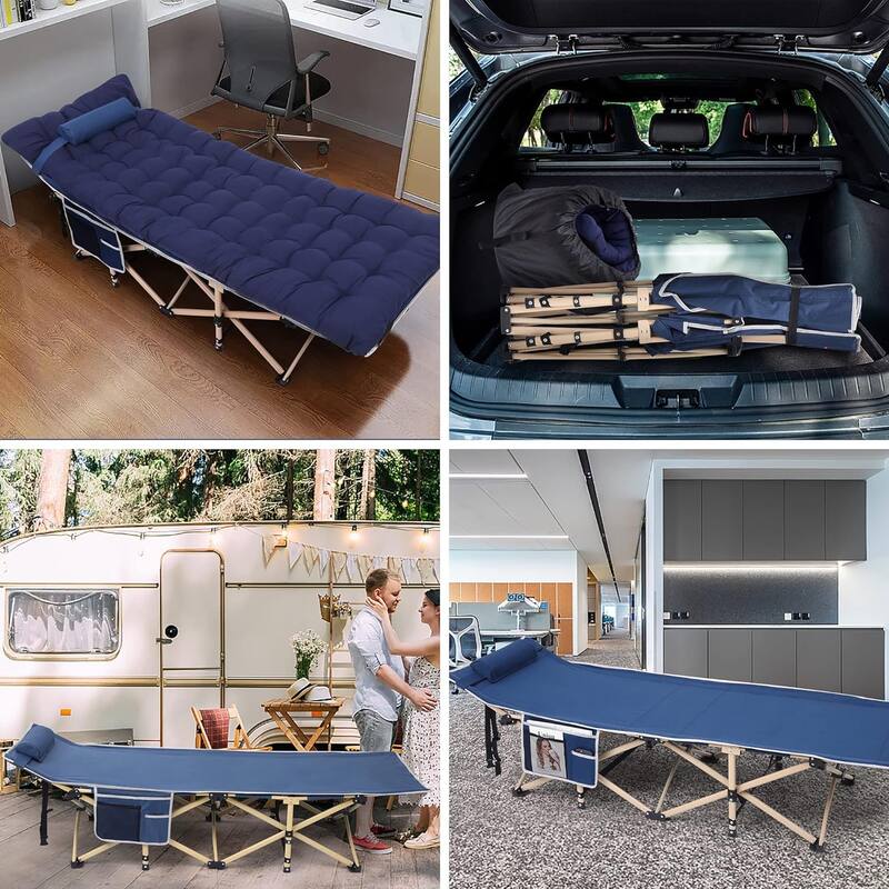 Camping Cot, Folding Camping Cot Folding Cot for Adults with Mattress, Pillow and Side Mesh Holders Holds Weights Up to 500Lbs