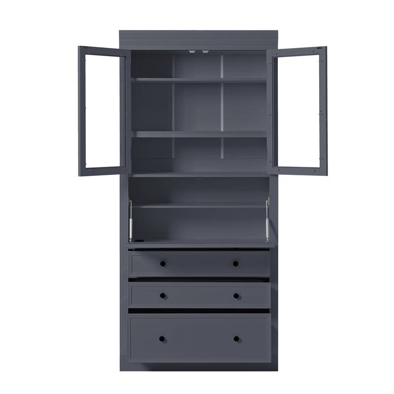 Roomfitters 78 Inch Tall Kitchen Pantry Storage Cabinet with Power Outlet and Drop-Down Surface