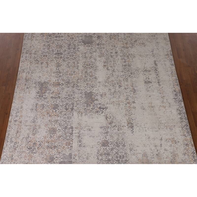 Beige Modern Area Rug Hand-Knotted Abstract Wool Carpet - 6'6"x 9'9"
