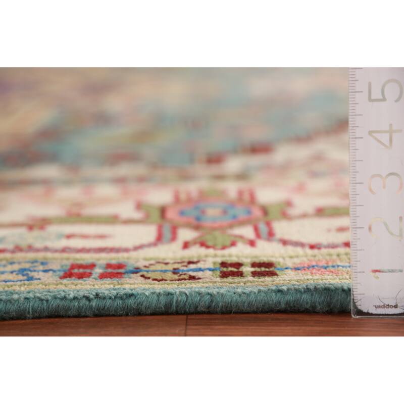 Light Blue Geometric Heriz Serapi Indian Area Rug Handmade Wool Carpet - 8'10"x 11'10"