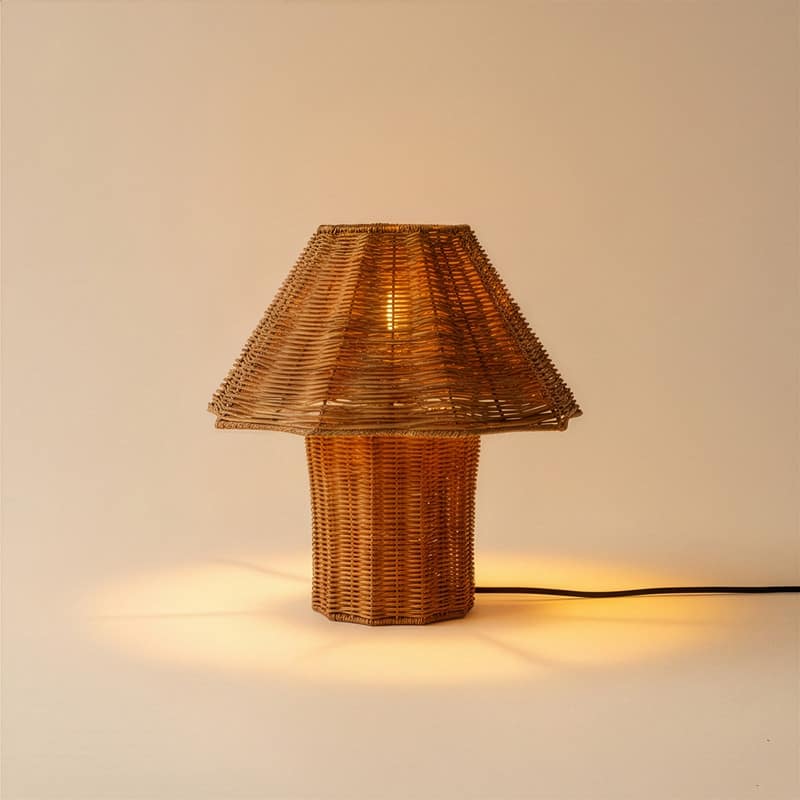 Brightech Leon 13 in. Woven Beige Rattan Mid-Century Coastal LED Bedside Nightstand Desk Lamp with Matching Woven Empire Shade