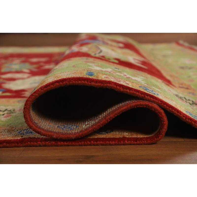 Red Pictorial Floral Heriz Serapi Indian Rug Hand-Knotted Wool Carpet - 7'11" x 10'0"