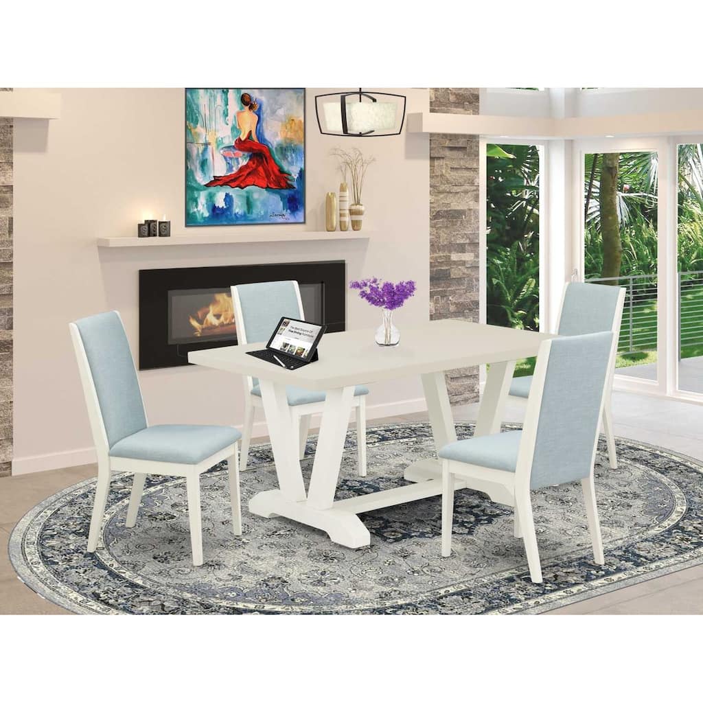 HomeStock 5-Piece Natural Oak Finish Solid Wood Top Dining Table with 4 Parson Chair