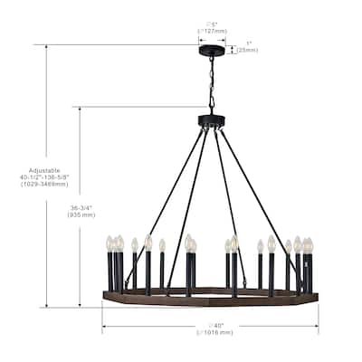 16 Light Wagon Wheel candle Chandelier in Black and Brown finish - 36.75"H x 40"W x 40"D
