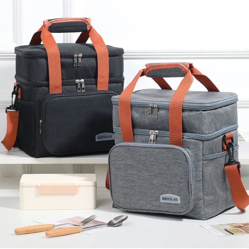 Portable Lunch Bag with Dual Layers and Multiple Storage Pockets