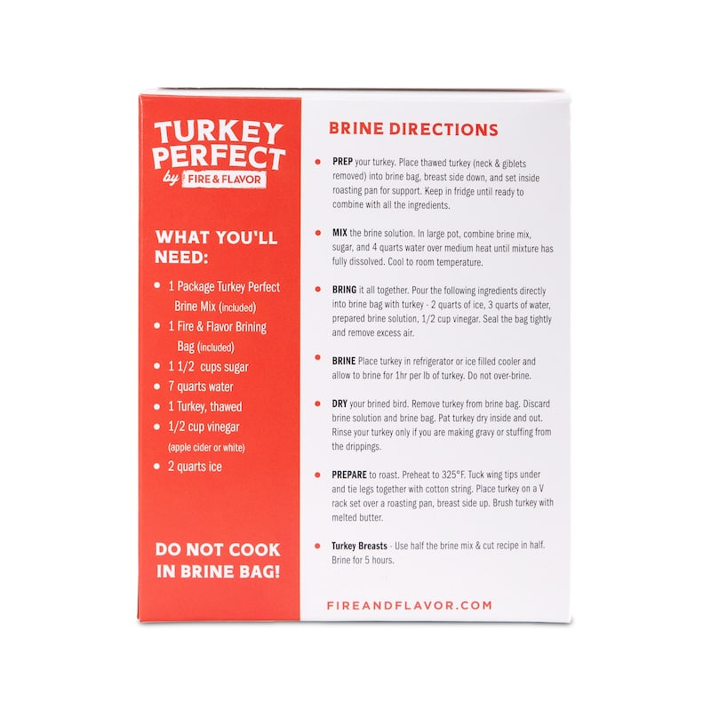 Turkey Perfect by Fire & Flavor All-Natural Sweet Heat Brine Kit, Includes Brining Bag, 14.4oz