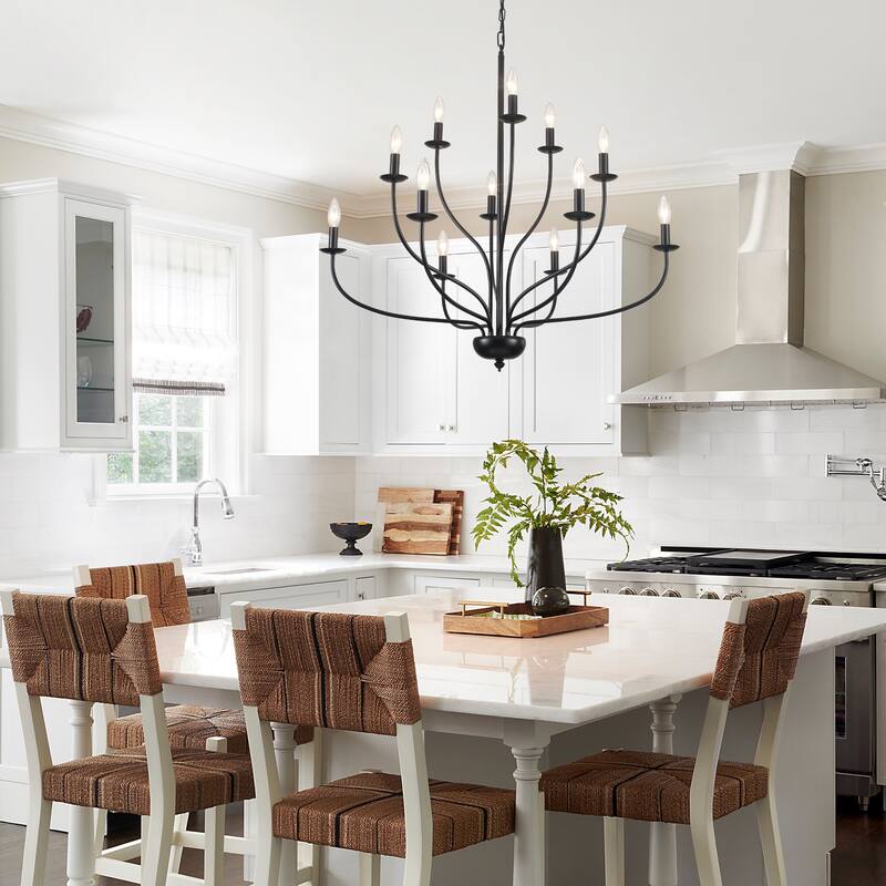 12-Light Candlestick Hanging Linear Chandelier Lighting 3-Tier Ceiling Light Fixture for Kitchen Island