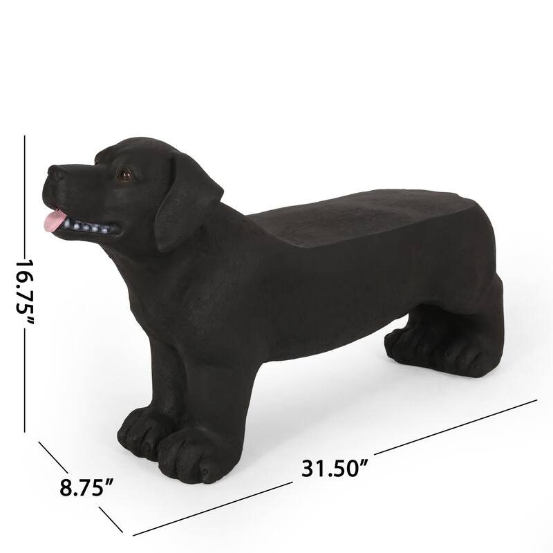 MGO Dog Bench, Black Labrador Design Concrete Outdoor Bench, 31.50"
