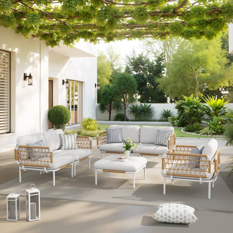 VredHom Outdoor Patio Aluminum PE Rattan Sectional Sofa Free Combination Conversation Seating Sets with Cushions
