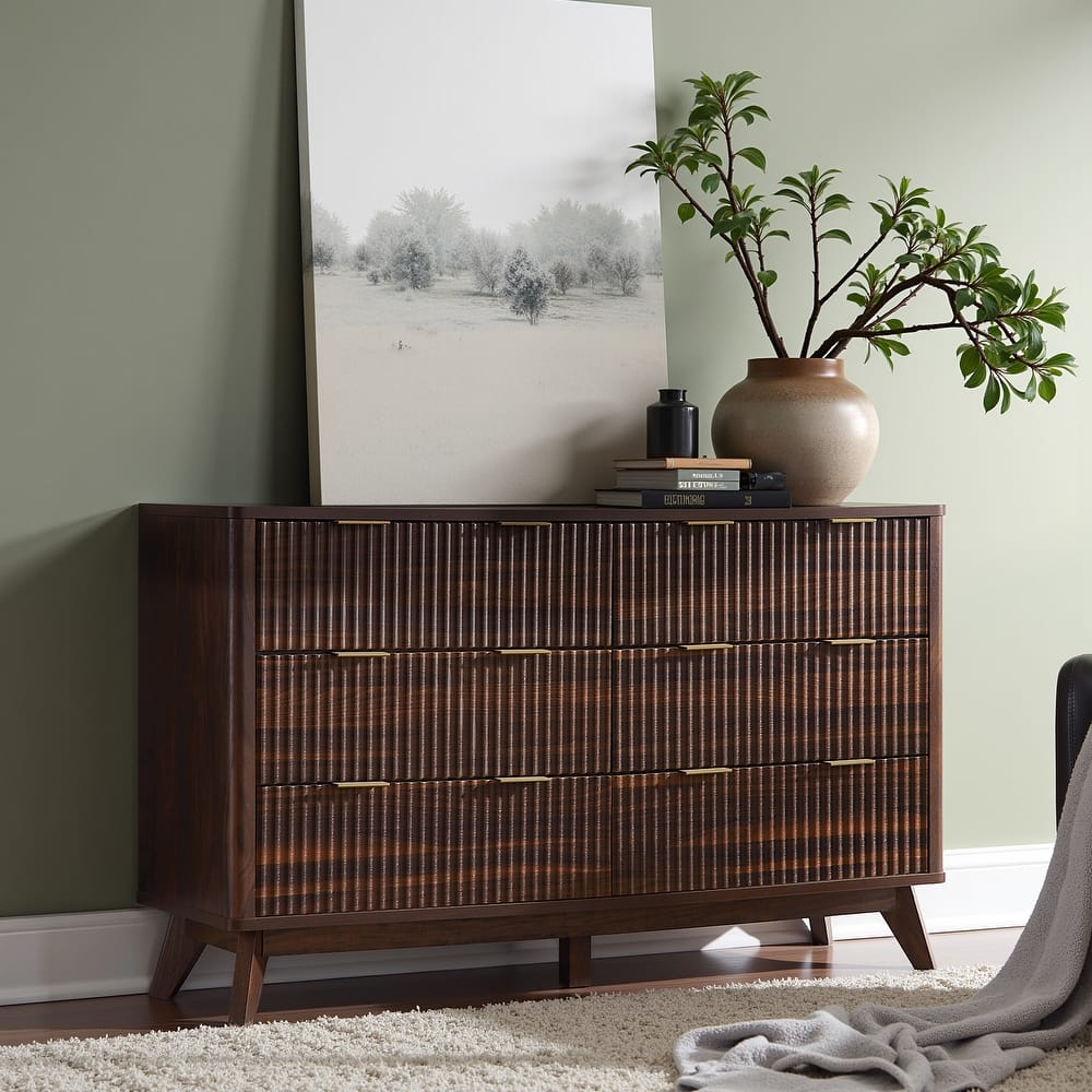 Modern Fluted 6 Drawers Dresser, Chest of Drawers, Dresser TV Stand