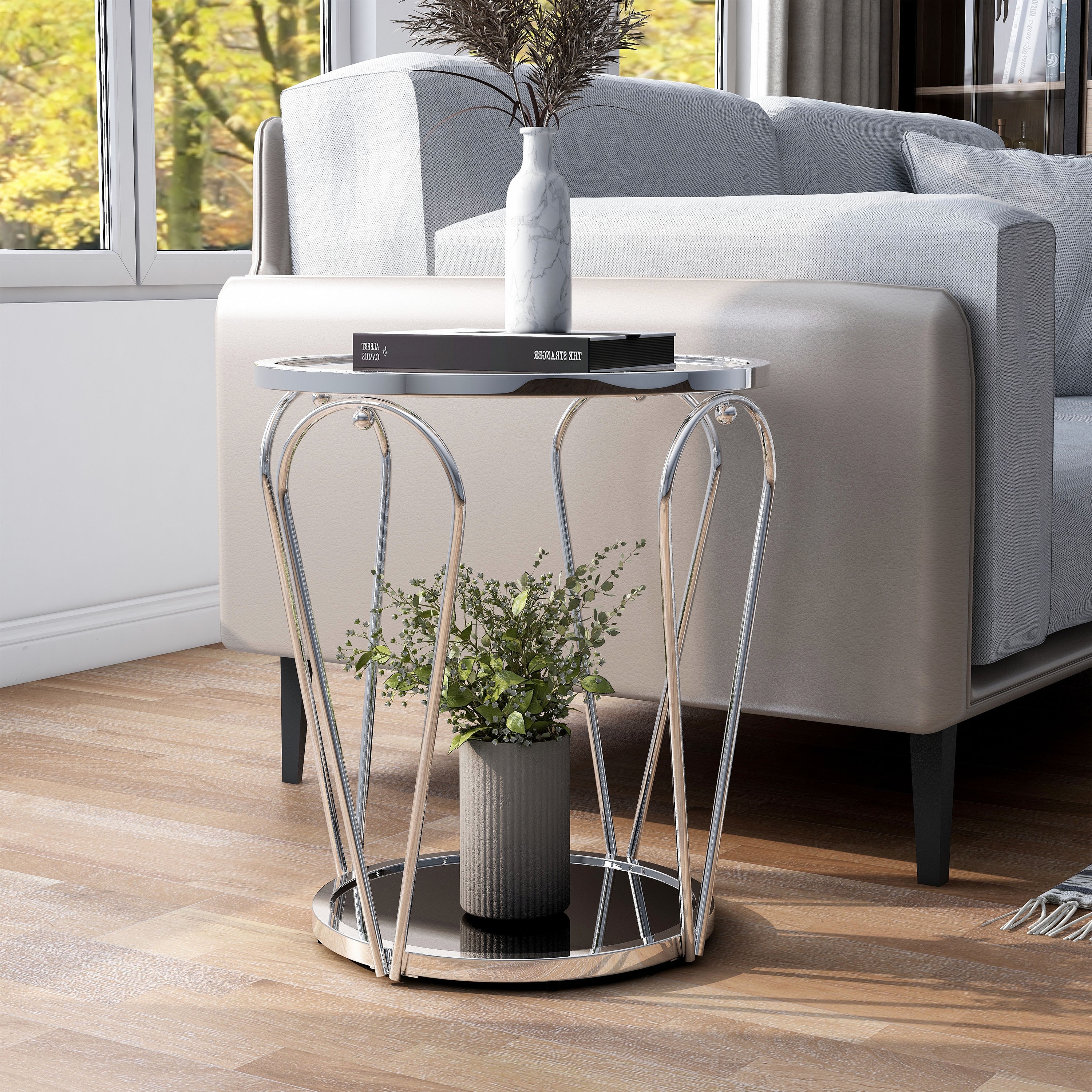 Furniture of America Gables Glam 20-inch Glass Top 1-Shelf End Table