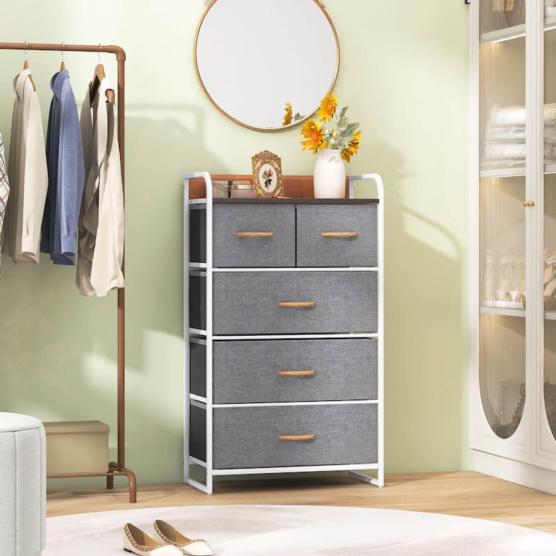 Costway 5-Drawer Dresser Storage 4-Tier Organizer Tower Steel Frame