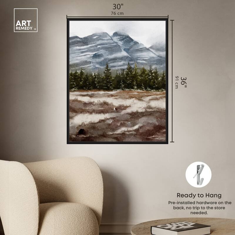 Art Remedy February Rocks Landscape Framed Landscape 1 Piece Canvas Wall Art Watercolor Style
