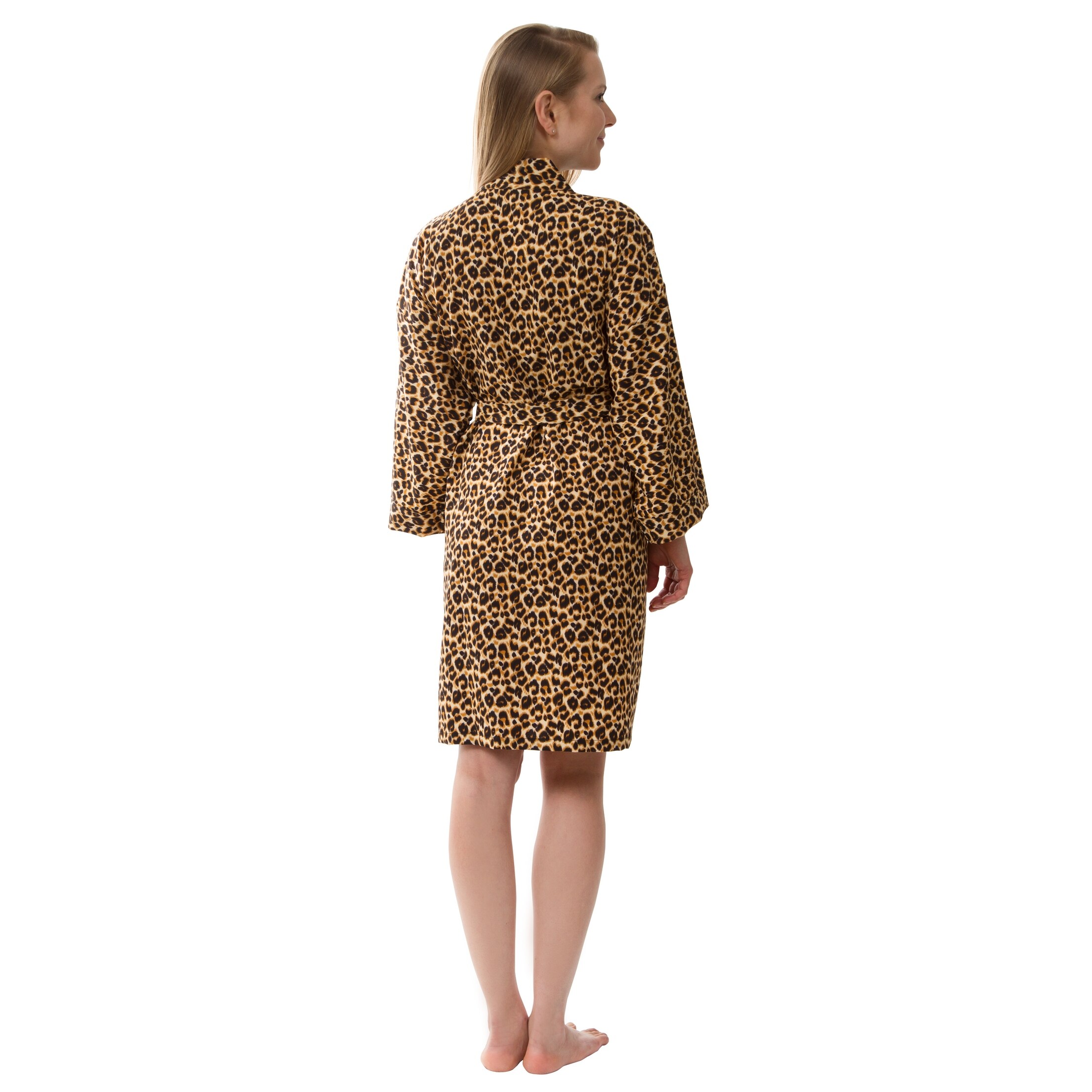 chinese dress ladies Ladies Leopard Print Fleece Dressing Gown -Black & Grey