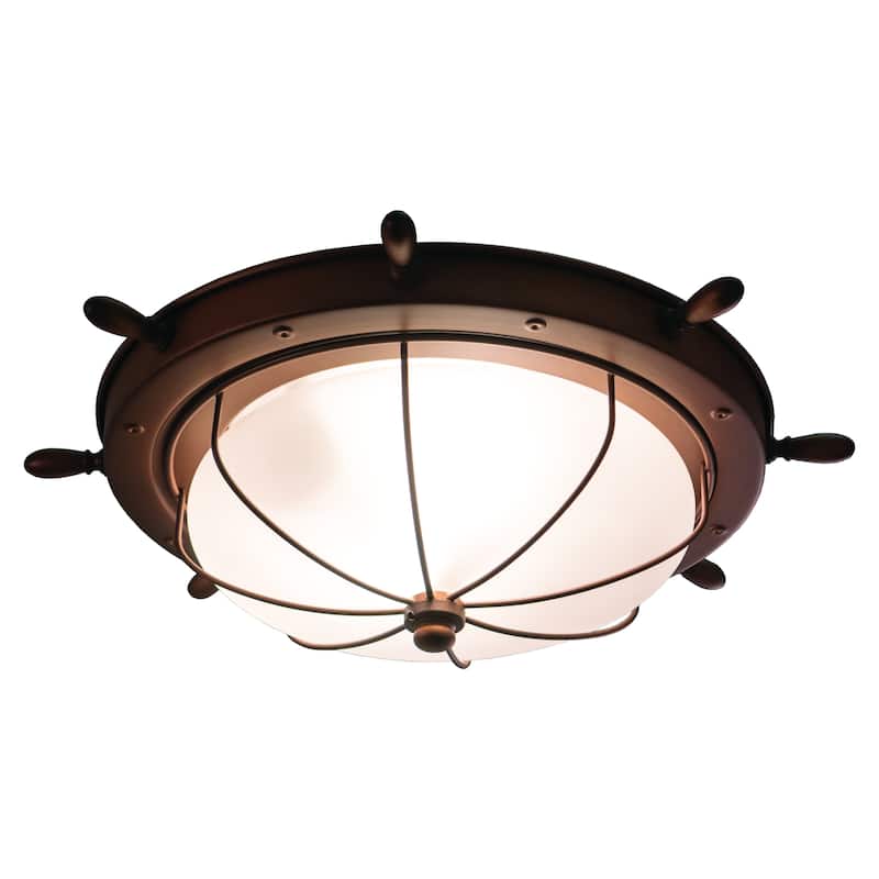 Orleans Coastal Ship Wheel Indoor Outdoor Ceiling Light White Glass - 15-in W x 5-in H x 15-in D - Antique Red Copper - 15-in W x 5-in H x 15-in D