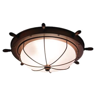 Orleans Coastal Ship Wheel Indoor Outdoor Ceiling Light White Glass - 15-in W x 5-in H x 15-in D