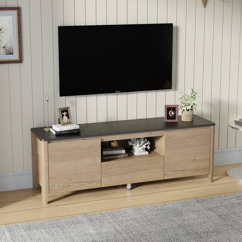 LED TV Stand for Gaming & Media - 58" Entertainment Center with Cable Management, Fits 80" TVs