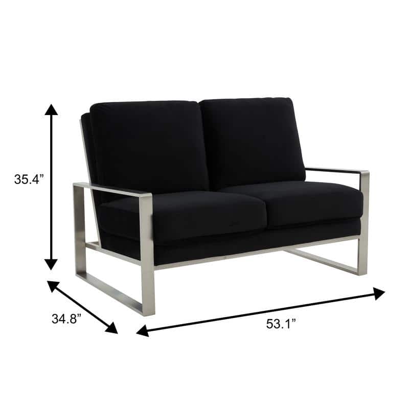 Jefferson Modern Velvet Two-Seater Sofa Accent Loveseat with Brushed Silver Stainless Steel Base for Living Room Office Lounge