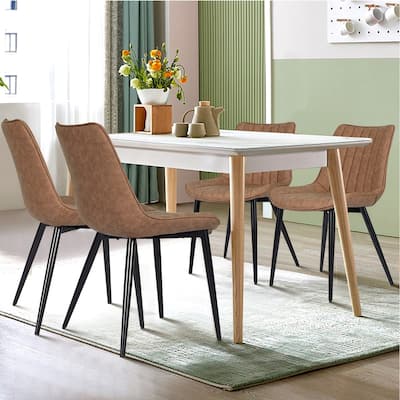 AVAWING Mid-Century Modern Dining Chairs Set of 4 Leather Upholstered Leisure