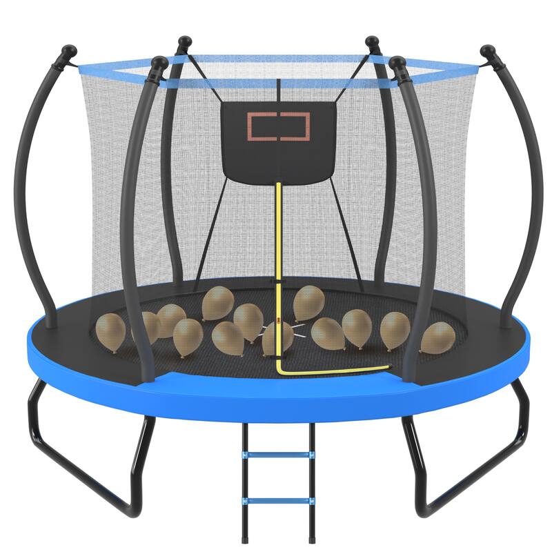 10FT Trampoline with Basketball Hoop, Enclosure net and Ladder, Outdoor Trampoline for Kids, Recreational Backyard Trampoline