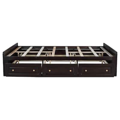 Wood Queen Size Platform Bed Frame with Drawers