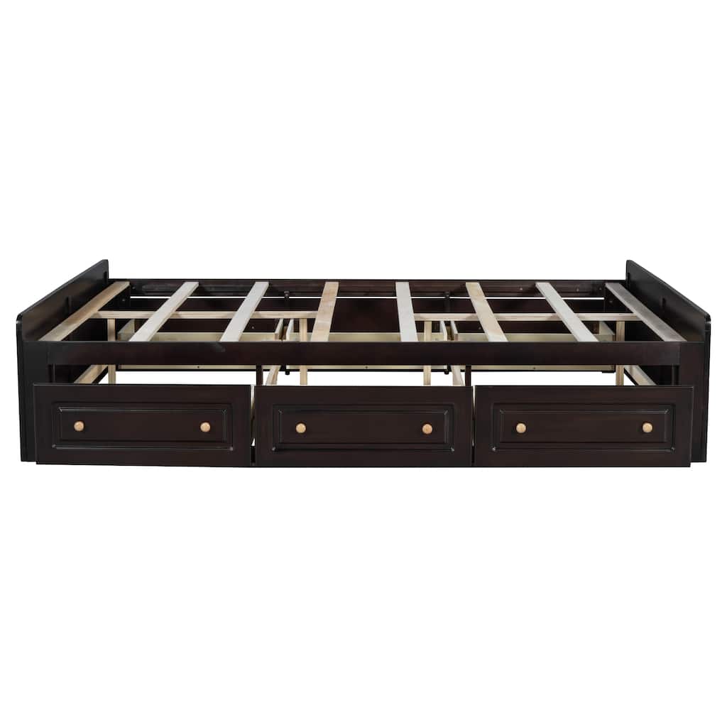 Wood Queen Size Platform Bed Frame with Drawers
