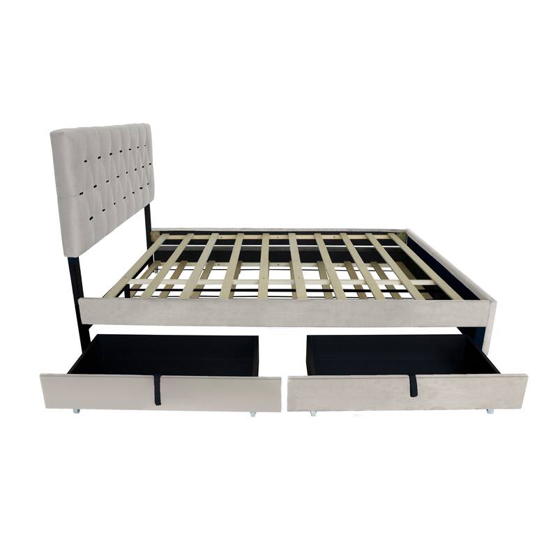 Modern Queen Size Bed with Trundle and Drawers