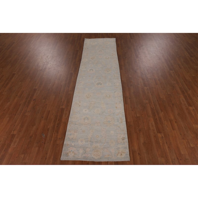 Vegetable Dye Oushak Turkish Runner Rug Handmade Floral Wool Carpet - 3'1"x 11'6"