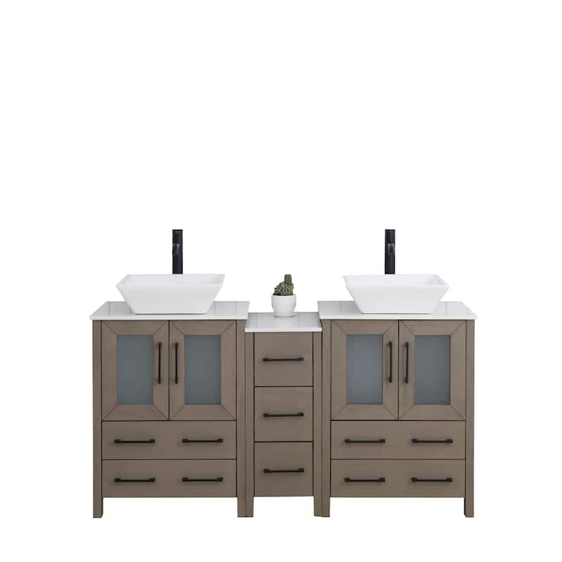 Vanity Art 60" Double Sink Bathroom Vanity Set with Engineered Marble Top and Free Mirror - 60 W X 18.5 D X 31.1 H