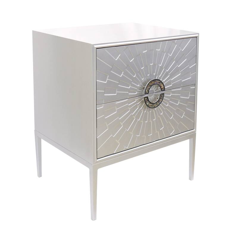 Pasargad Home Pearl Wood Nightstand with Metal Frame - Silver - 2-drawer