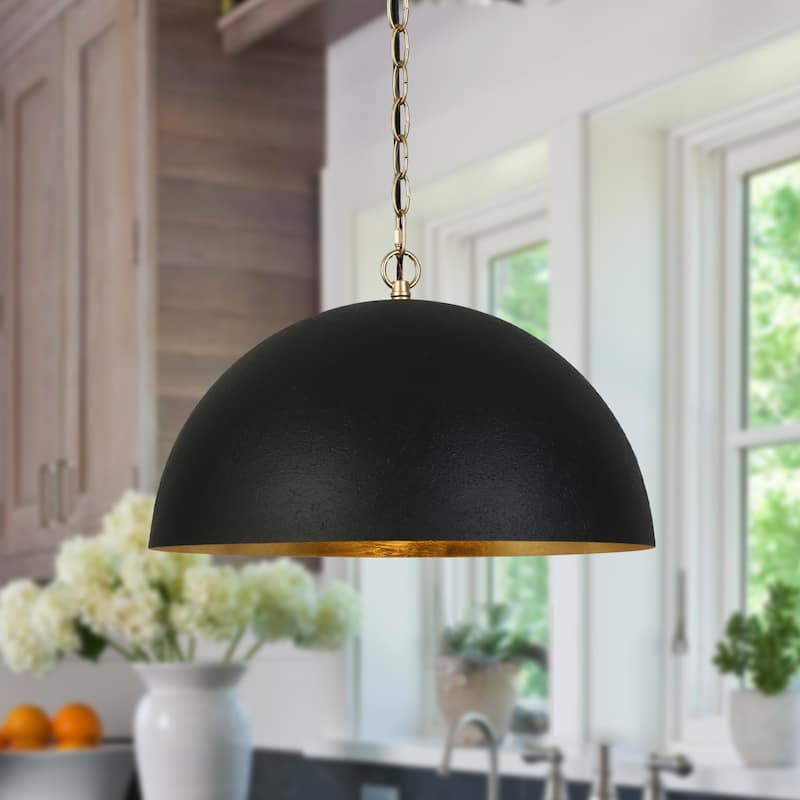 Modern Industrial 1-Light Oversized Black Gold Pendant Semi-Circular Design Chandelier for Dining Room - Small-17.7"D