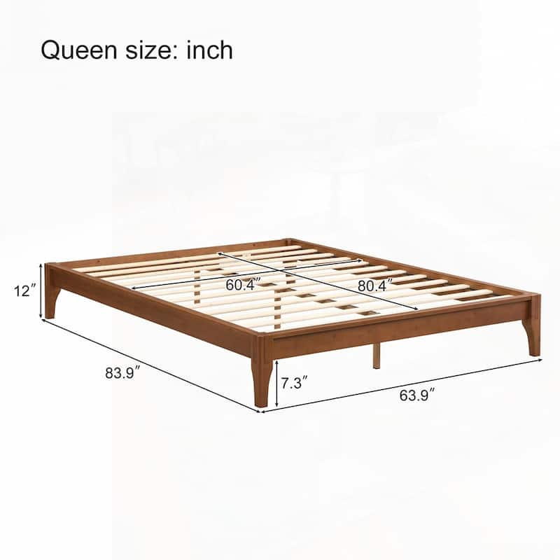 12 Inch Solid Dry Bamboo Wood Platform Bed Framewith Wood Slat Support,