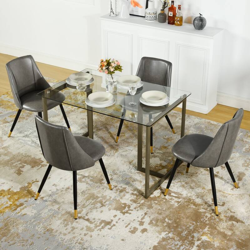 47 in.Tempered Glass Top Gold Base Elegant Dining Table