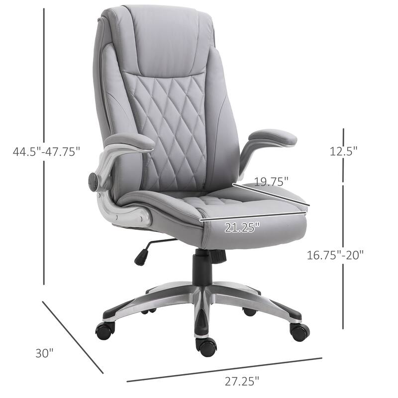 High Back 360° Swivel Ergonomic Home Office Chair with Flip Up Arms, Faux Leather Computer Desk Rocking Chair, Grey