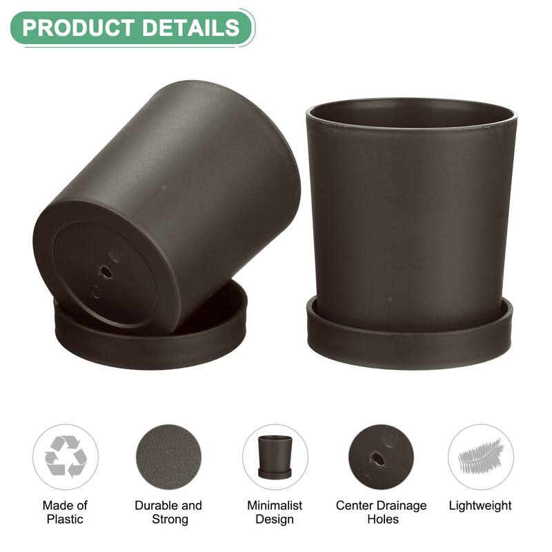 2-Pack Plant Pots, 4.5 Inch Plastic Pots with Drainage Holes - Coffee
