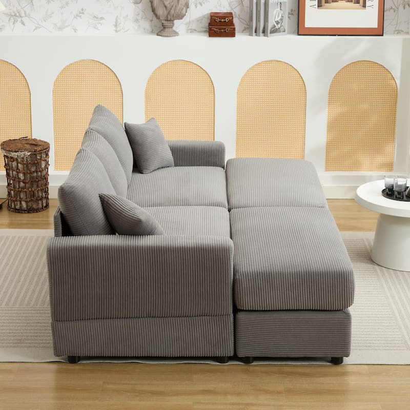 Sectional Couch Sofa for Living Room, Modern Corduroy Modular Couch with 2 Ottoman, Corduroy Sofas for Apartment, Office