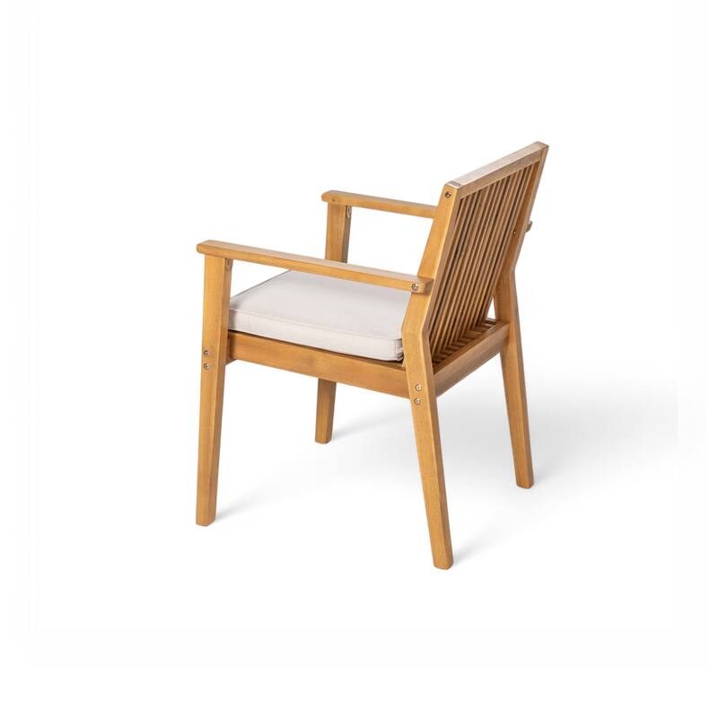 Roomfitters 5-Piece Acacia Wood Outdoor Dining Set, Patio Table and 4 Slatted Armchairs with Removable Cushions, Natural