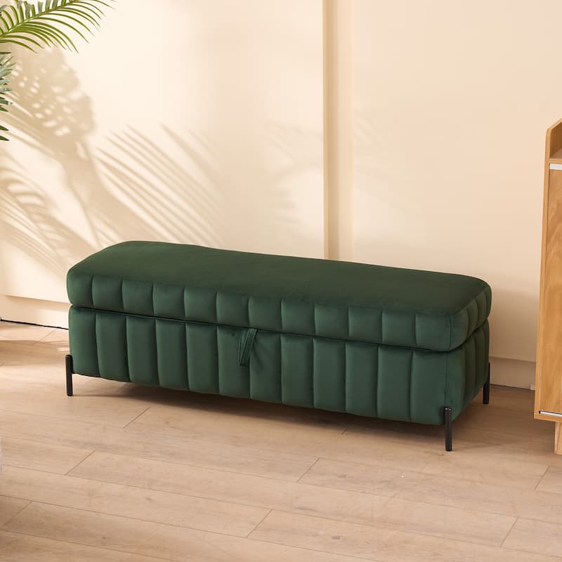 49.21" Velvet Upholstered Storage Bench, End of Bed Footstool Ottomanwith Metal Legs, Foot Rest for Bedroom, Entryway