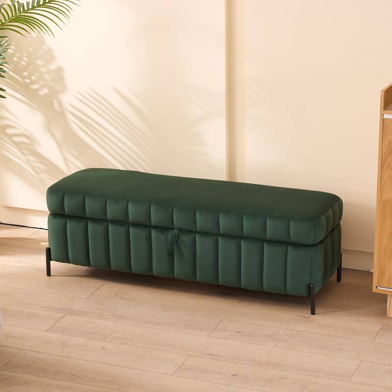 49.21"Wide Velvet Storage Soft Bench for Living Room, Entryway and Bedroom