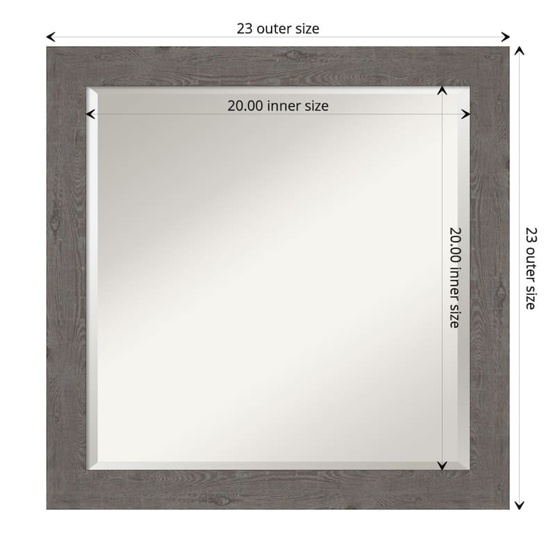 Beveled Bathroom Wall Mirror - Rustic Plank Grey Narrow Frame - Outer Size: 23 x 23 in