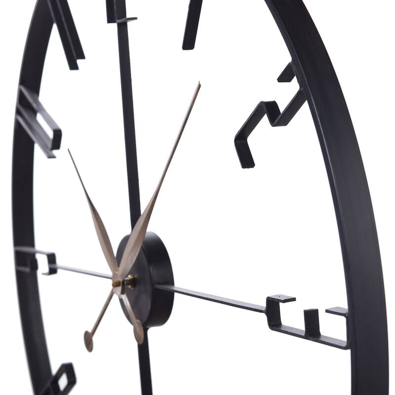 Metal Round Wall Clock - Bronze Accents - Matte Black Finish