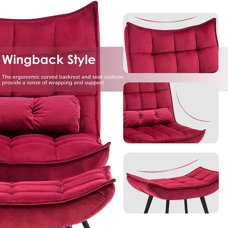 Mcombo Accent Chair with Ottoman, Velvet Tufted Wingback Chair, Upholstered Chairs with Metal Legs for Bedroom Living Room 4079