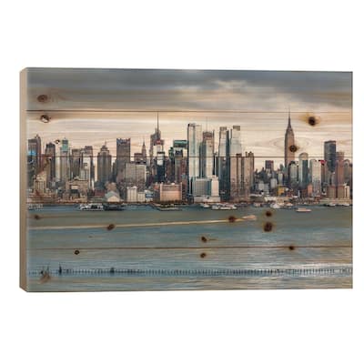 Manhattan Skyline Along The Hudson River, New York City, Usa Print On Wood by Jan Becke - Multi-Color
