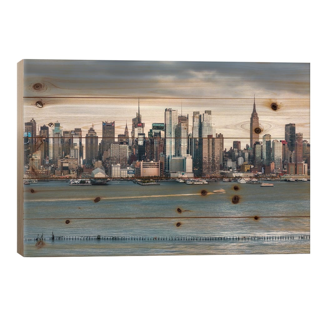 Manhattan Skyline Along The Hudson River, New York City, Usa Print On Wood by Jan Becke - Multi-Color