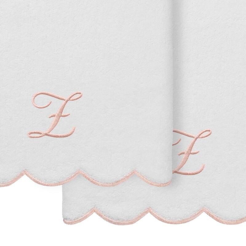 Authentic Hotel and Spa 100% Turkish Cotton Pink ADORNIA Scallop Personalized 2 Piece Bath Towel Set - 2 Bath Towels