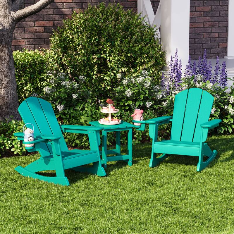 Laguna Kids Outdoor Poly Adirondack Rocking Chair with Side Table 3-Piece Set